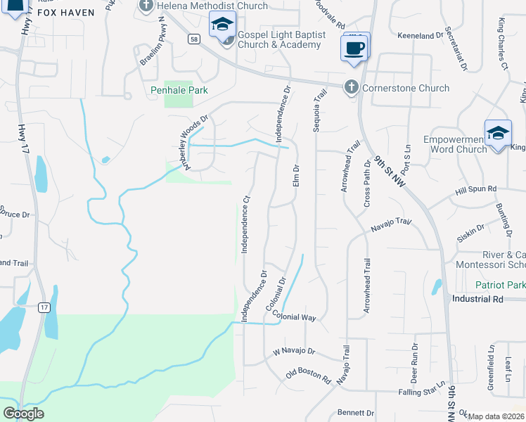 map of restaurants, bars, coffee shops, grocery stores, and more near 1115 Independence Drive in Alabaster