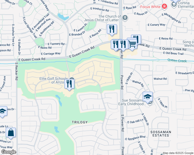 map of restaurants, bars, coffee shops, grocery stores, and more near 5036 South Citrus Court in Gilbert