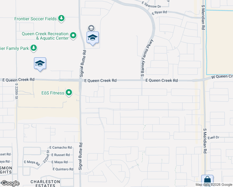 map of restaurants, bars, coffee shops, grocery stores, and more near 22540 East Queen Creek Road in Queen Creek