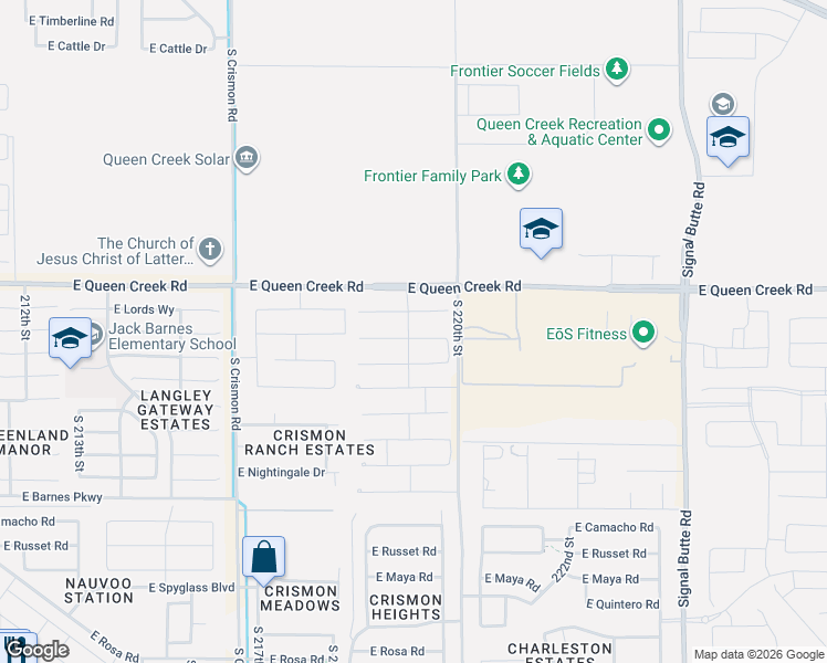 map of restaurants, bars, coffee shops, grocery stores, and more near South 220th Street in Queen Creek