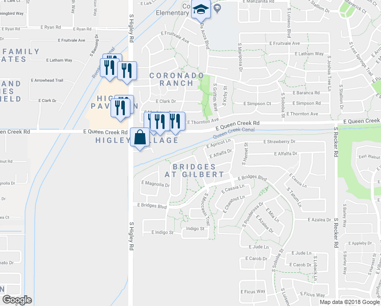 map of restaurants, bars, coffee shops, grocery stores, and more near in Gilbert