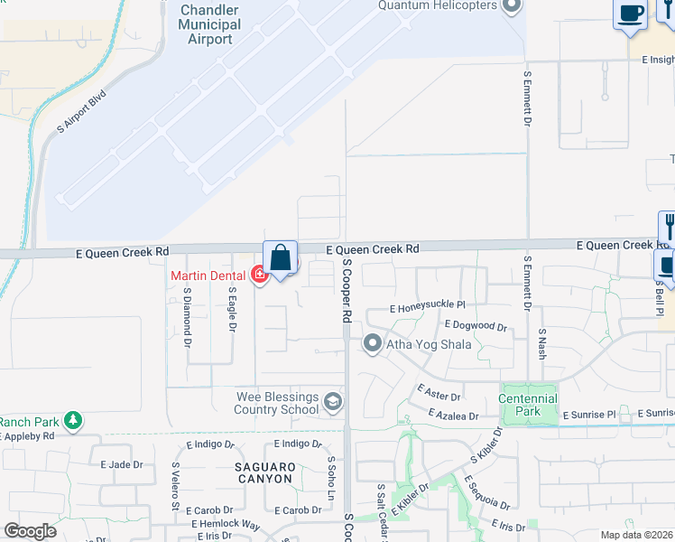 map of restaurants, bars, coffee shops, grocery stores, and more near 3091 South Soho Lane in Chandler