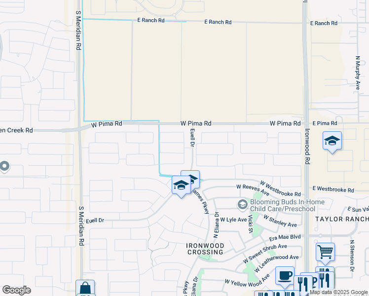 map of restaurants, bars, coffee shops, grocery stores, and more near Palo Verde St in Queen Creek