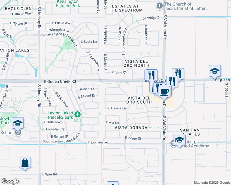 map of restaurants, bars, coffee shops, grocery stores, and more near 1294 East Walnut Road in Gilbert