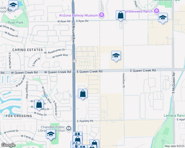map of restaurants, bars, coffee shops, grocery stores, and more near 212 E. Lantana Dr in Chandler