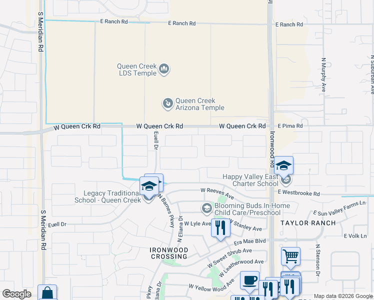 map of restaurants, bars, coffee shops, grocery stores, and more near 42207 North Myrtle Street in San Tan Valley