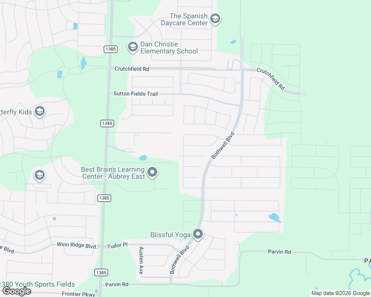 map of restaurants, bars, coffee shops, grocery stores, and more near 6218 Hightower Street in Aubrey