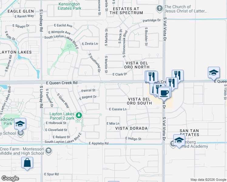 map of restaurants, bars, coffee shops, grocery stores, and more near 1294 Apricot Lane in Gilbert