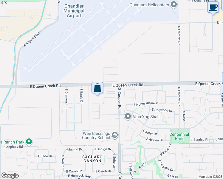 map of restaurants, bars, coffee shops, grocery stores, and more near 4677 East Queen Creek Road in Chandler