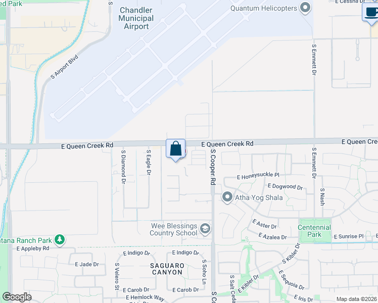map of restaurants, bars, coffee shops, grocery stores, and more near 4677 East Queen Creek Road in Chandler