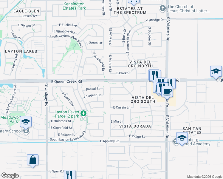 map of restaurants, bars, coffee shops, grocery stores, and more near 1233 East Apricot Lane in Gilbert