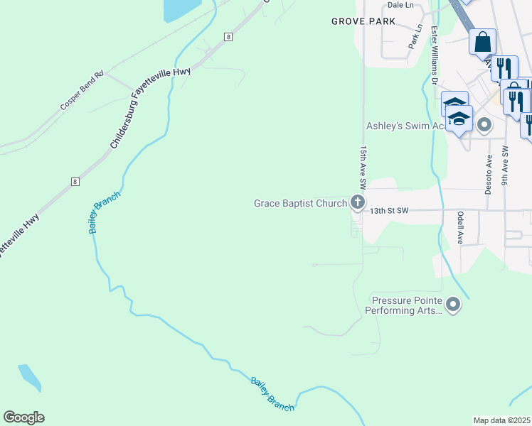 map of restaurants, bars, coffee shops, grocery stores, and more near in Coosa Pines