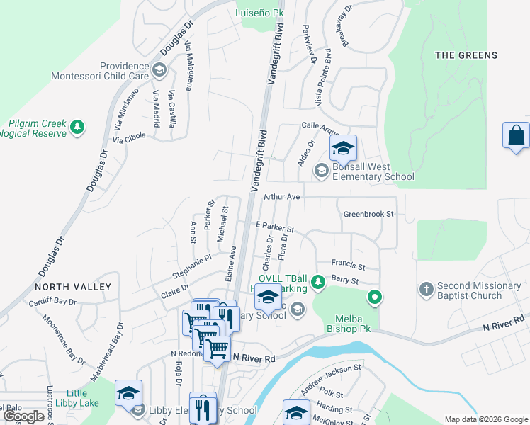 map of restaurants, bars, coffee shops, grocery stores, and more near 720 Arthur Avenue in Oceanside