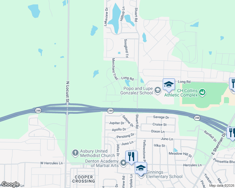 map of restaurants, bars, coffee shops, grocery stores, and more near 4613 Beaver Creek Avenue in Denton