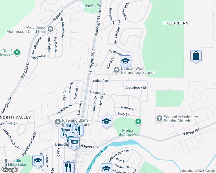 map of restaurants, bars, coffee shops, grocery stores, and more near 717 Rena Drive in Oceanside