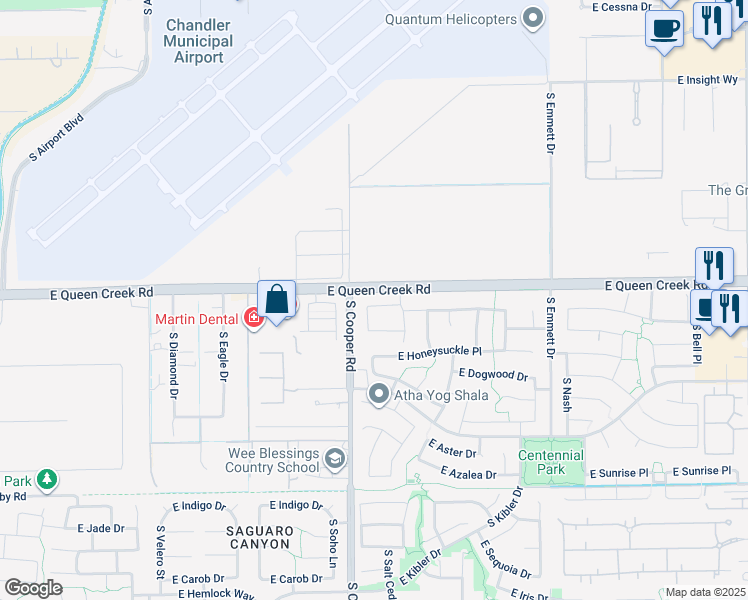 map of restaurants, bars, coffee shops, grocery stores, and more near 2050 East Wisteria Drive in Chandler