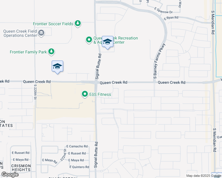 map of restaurants, bars, coffee shops, grocery stores, and more near 22602 East Queen Creek Road in Queen Creek