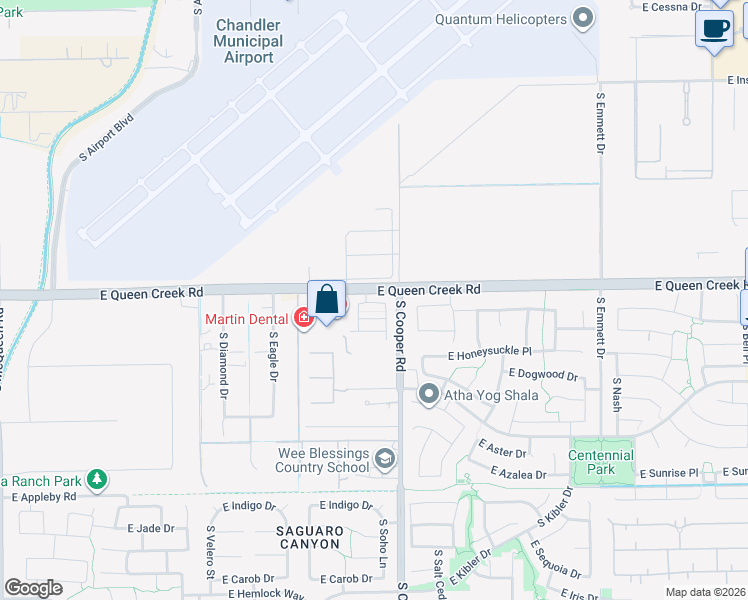 map of restaurants, bars, coffee shops, grocery stores, and more near 1934 East Wisteria Drive in Chandler