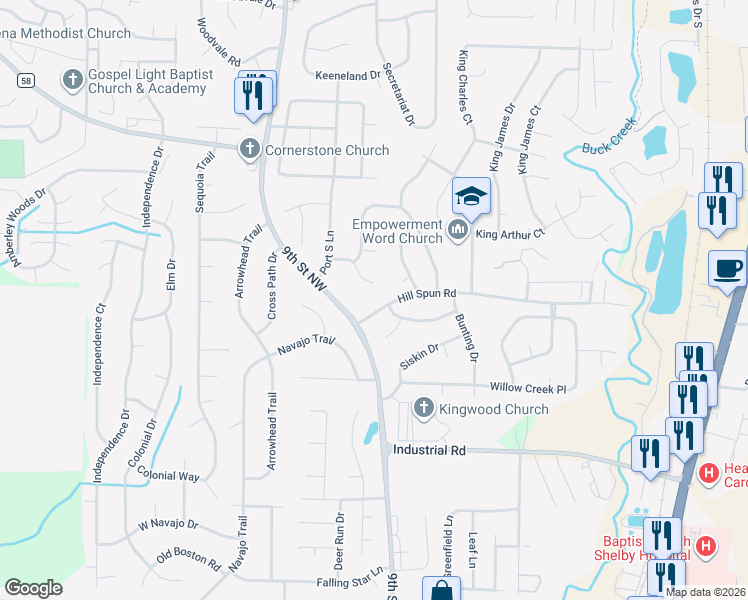 map of restaurants, bars, coffee shops, grocery stores, and more near 116 White Cap Circle in Alabaster