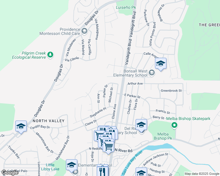 map of restaurants, bars, coffee shops, grocery stores, and more near 659 Michael Street in Oceanside