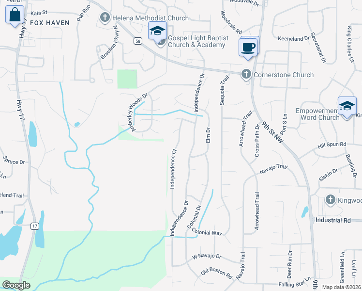 map of restaurants, bars, coffee shops, grocery stores, and more near 1052 Independence Court in Alabaster