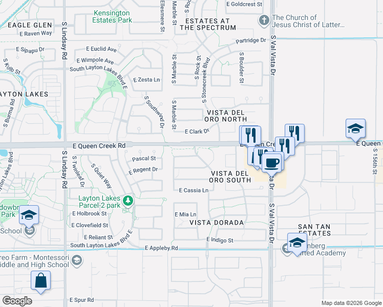 map of restaurants, bars, coffee shops, grocery stores, and more near 1294 Apricot Lane in Gilbert