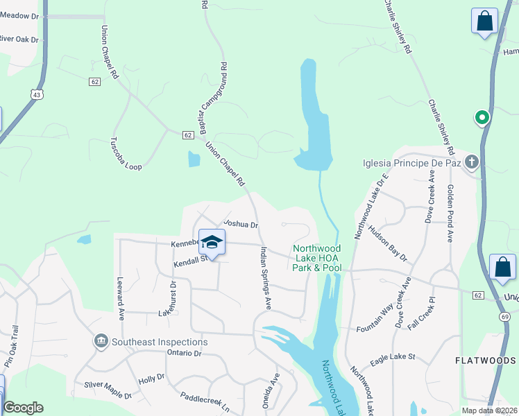 map of restaurants, bars, coffee shops, grocery stores, and more near 3015 Union Chapel Road in Northport