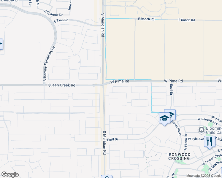 map of restaurants, bars, coffee shops, grocery stores, and more near 42222 North Plum Street in San Tan Valley