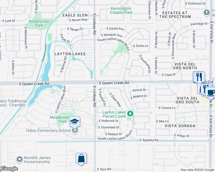 map of restaurants, bars, coffee shops, grocery stores, and more near 878 East Dumbarton Avenue in Gilbert