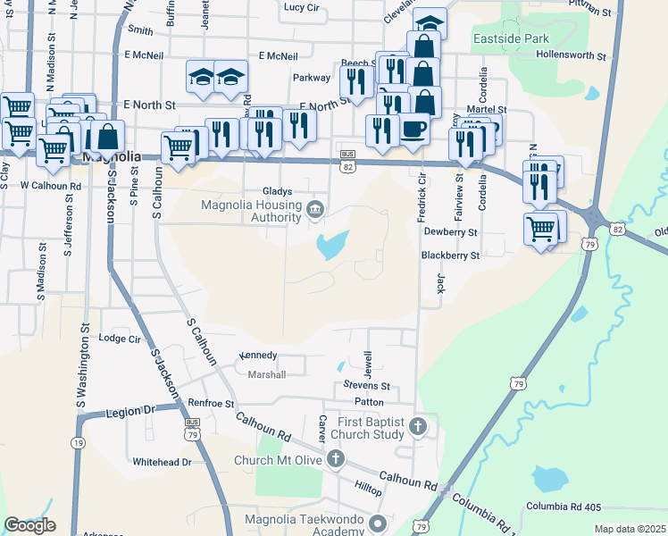 map of restaurants, bars, coffee shops, grocery stores, and more near 167 Sherwood Drive in Magnolia