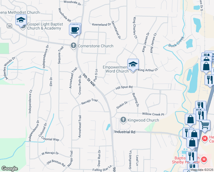 map of restaurants, bars, coffee shops, grocery stores, and more near 116 White Cap Circle in Alabaster