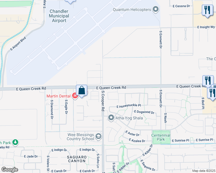 map of restaurants, bars, coffee shops, grocery stores, and more near 2050 East Wisteria Drive in Chandler