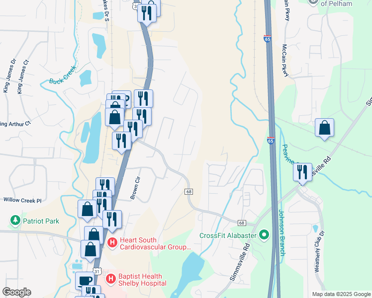 map of restaurants, bars, coffee shops, grocery stores, and more near 103 High Ridge Trce in Pelham