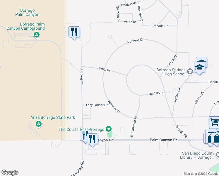 map of restaurants, bars, coffee shops, grocery stores, and more near 330 Verbena Drive in Borrego Springs