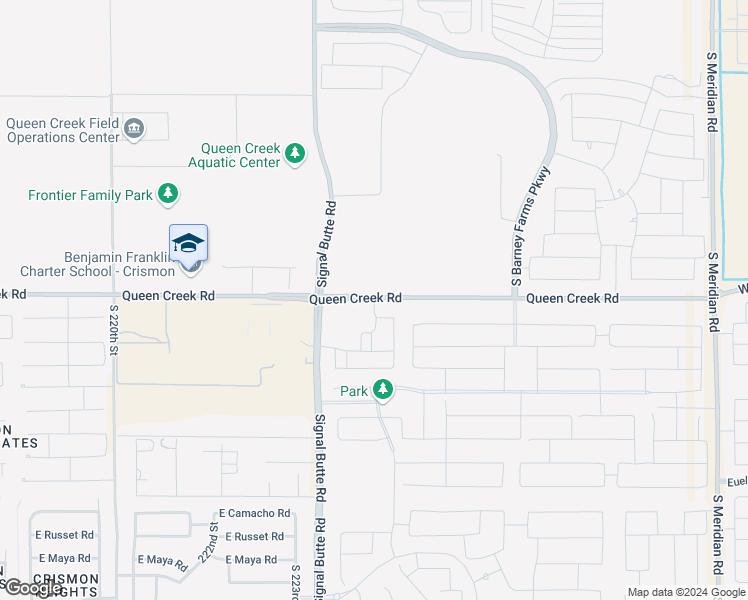 map of restaurants, bars, coffee shops, grocery stores, and more near 22540 East Queen Creek Road in Queen Creek