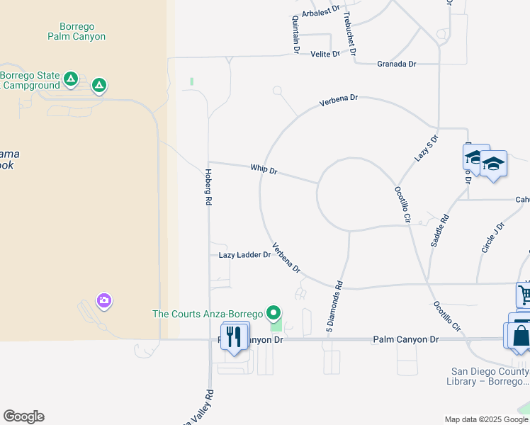 map of restaurants, bars, coffee shops, grocery stores, and more near 330 Verbena Drive in Borrego Springs