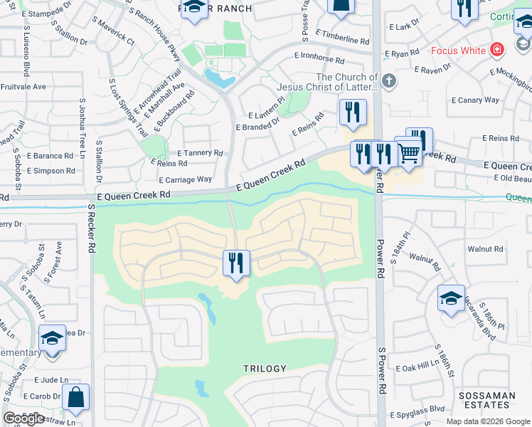 map of restaurants, bars, coffee shops, grocery stores, and more near 4475 East Apricot Lane in Gilbert
