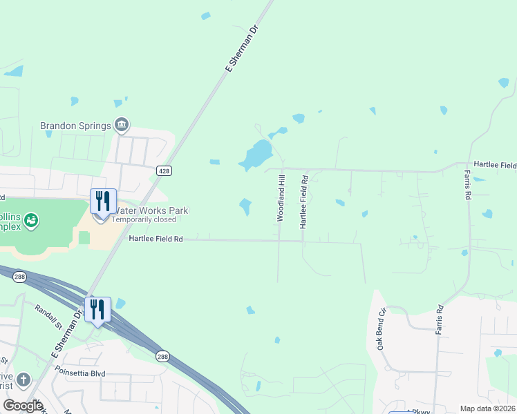 map of restaurants, bars, coffee shops, grocery stores, and more near 2995 Hartlee Field Road in Denton