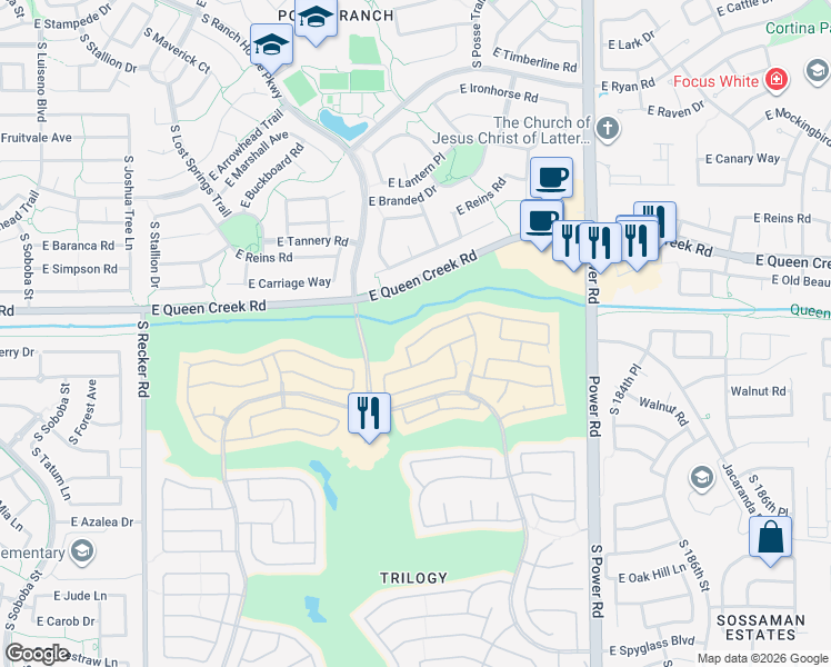 map of restaurants, bars, coffee shops, grocery stores, and more near 4475 East Apricot Lane in Gilbert