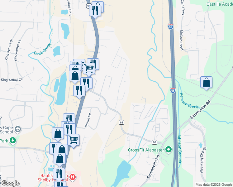 map of restaurants, bars, coffee shops, grocery stores, and more near 103 High Ridge Trce in Pelham