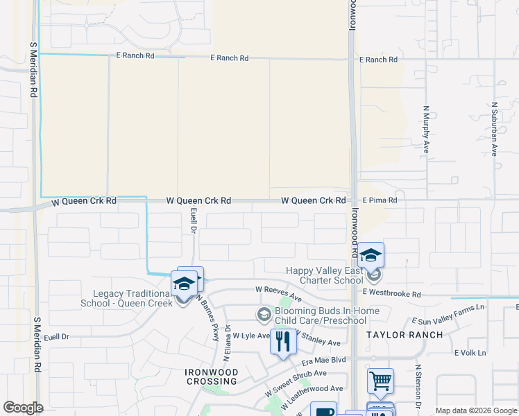 map of restaurants, bars, coffee shops, grocery stores, and more near 469 West Honey Locust Avenue in San Tan Valley
