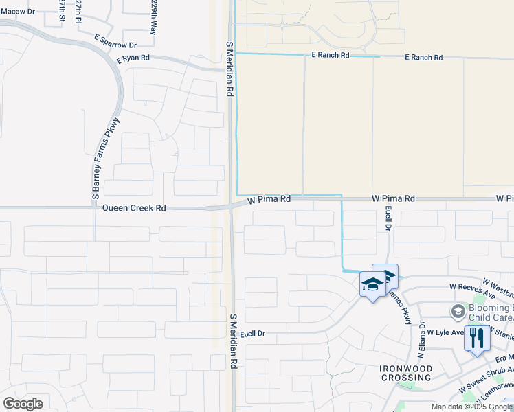 map of restaurants, bars, coffee shops, grocery stores, and more near 42222 North Plum Street in San Tan Valley