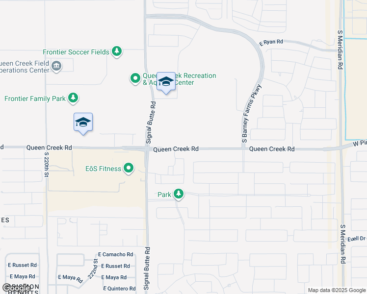 map of restaurants, bars, coffee shops, grocery stores, and more near 22540 East Queen Creek Road in Queen Creek