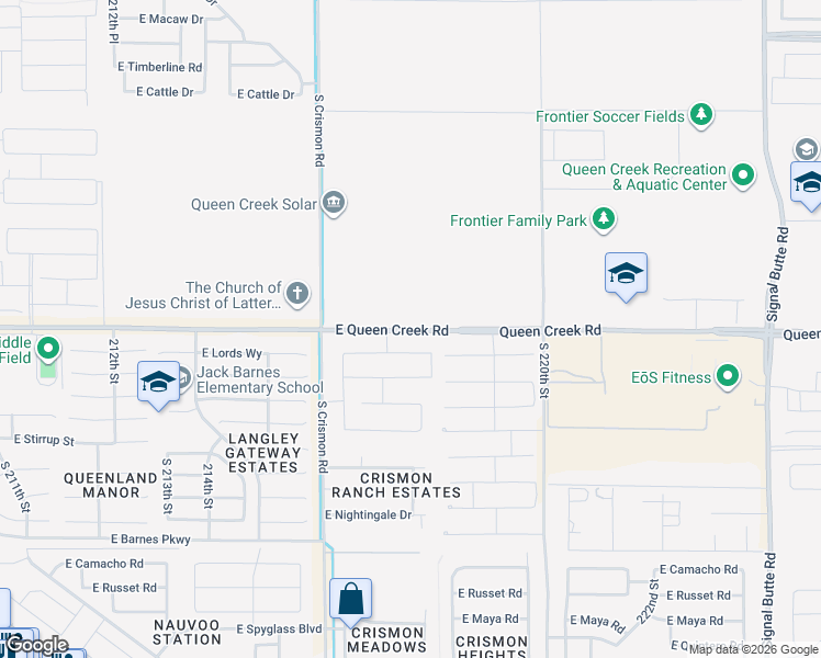 map of restaurants, bars, coffee shops, grocery stores, and more near Queen Creek Road in Queen Creek