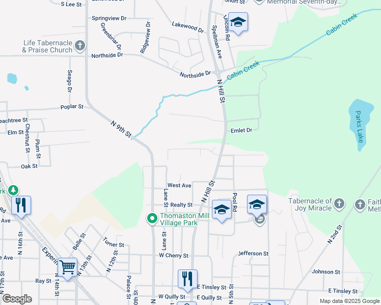 map of restaurants, bars, coffee shops, grocery stores, and more near 124 Lexington Avenue in Griffin