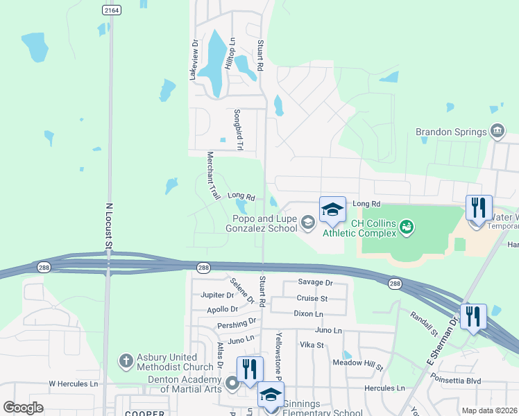map of restaurants, bars, coffee shops, grocery stores, and more near 4714 Conley Lane in Denton