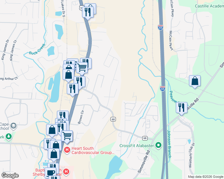 map of restaurants, bars, coffee shops, grocery stores, and more near 228 High Ridge Drive in Pelham