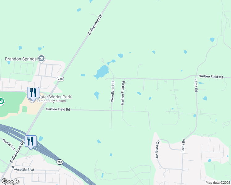 map of restaurants, bars, coffee shops, grocery stores, and more near 3777 Hartlee Field Road in Denton