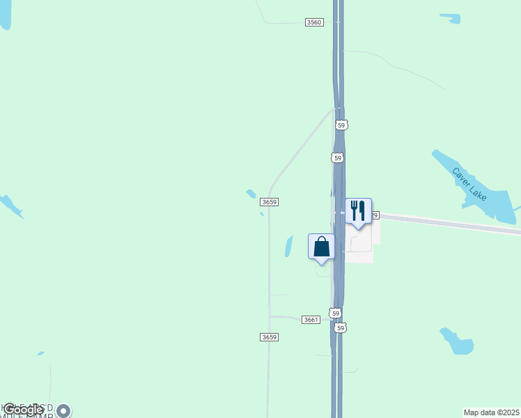 map of restaurants, bars, coffee shops, grocery stores, and more near 5839 County Road 3659 in Queen City