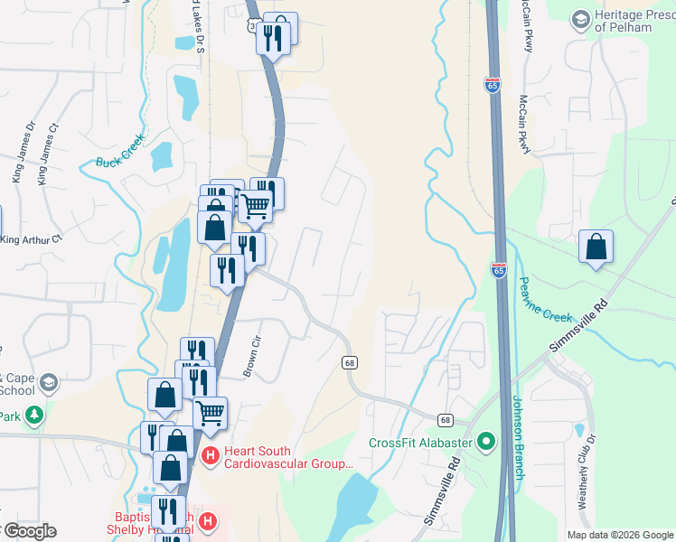 map of restaurants, bars, coffee shops, grocery stores, and more near 228 High Ridge Drive in Pelham